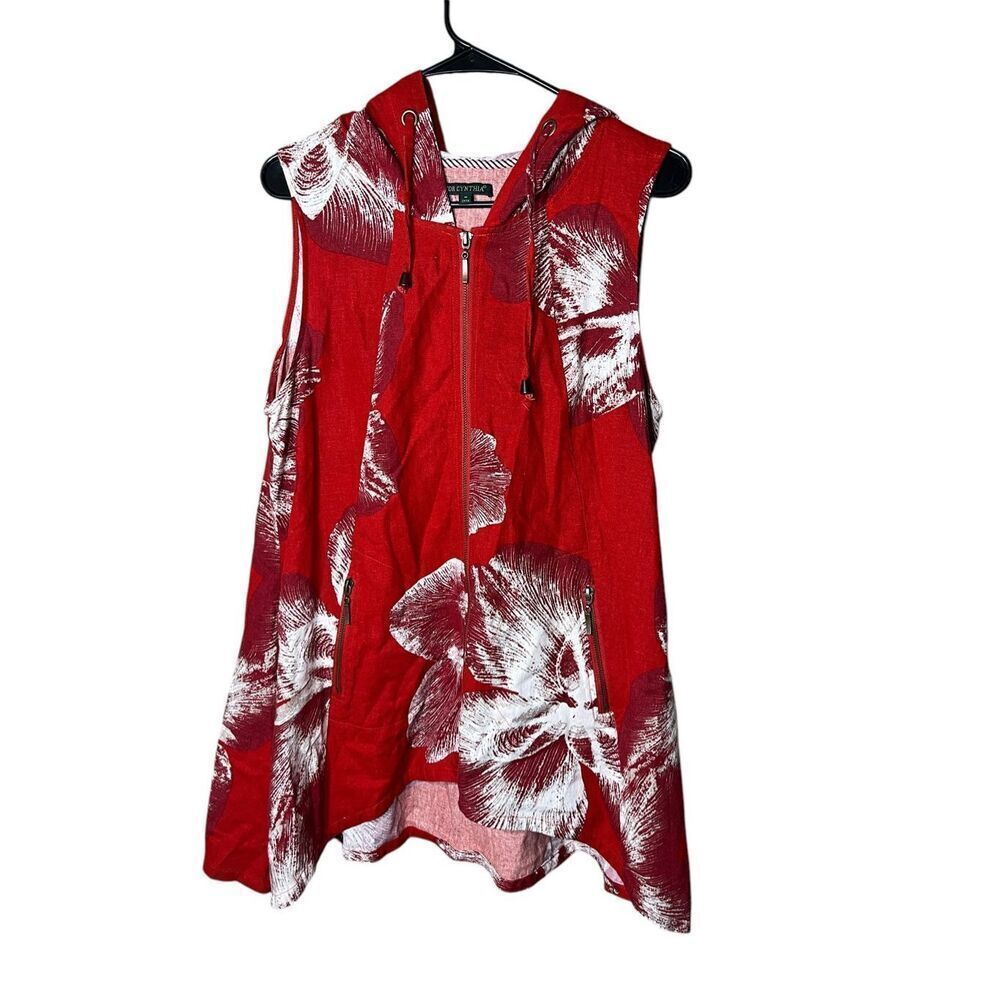 For Cynthia Linen Jacket vest Sleeveless Asymmetric Zip Hooded‎ Size M